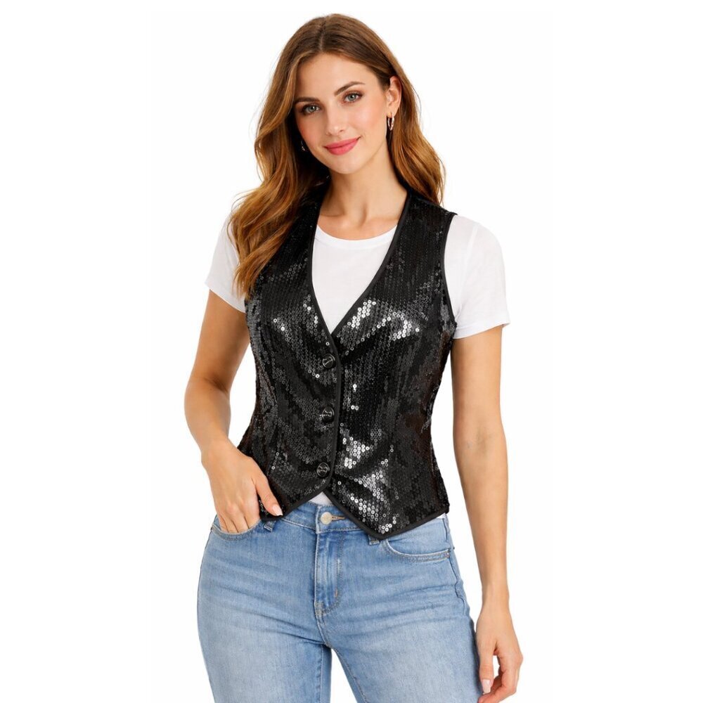 DYNAMITE Black Sequin Vest - S